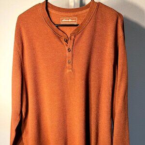 Eddie Bauer Orange Waffle-Knit Thermal Men's Long-Sleeve Henley T-Shirt SZ 2XL